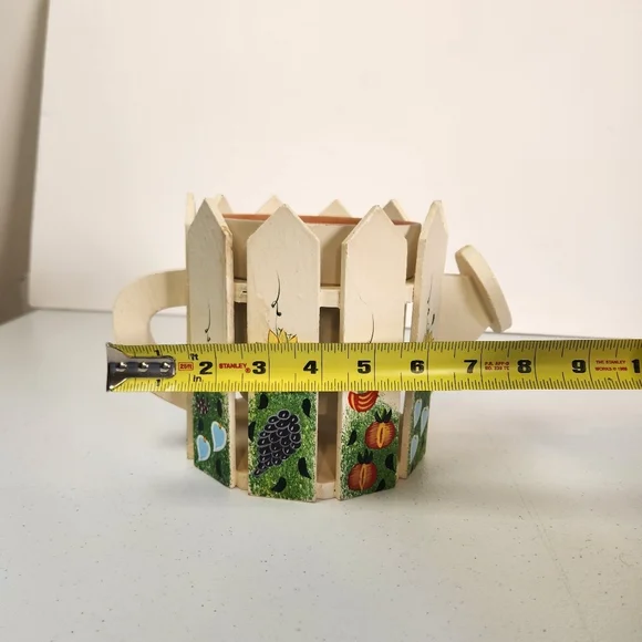 Vintage Handpainted Watering Can Plant Planter Wood Cottagecore Farmhouse Cute - Picture 13 of 13